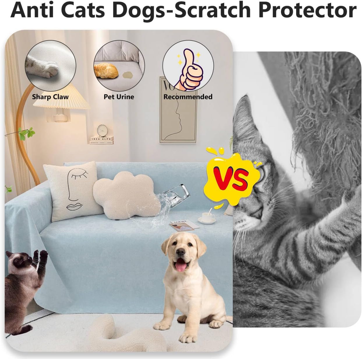 STACYPIK Waterproof Sky Blue Loveseat Couch Cover for Sectional, Couch Cover for Dogs, Anti-Slip Anti-Cat Scratch Furniture Protector for 2 Cushion Couch, Modern Couch Cushion Covers for Pets-71X71IN