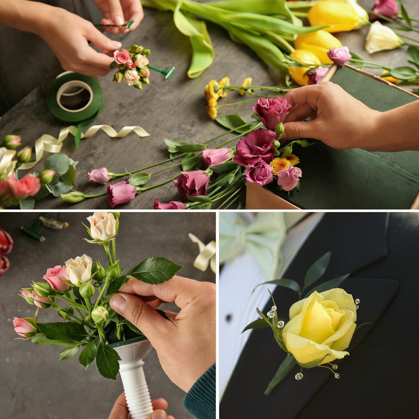 DOMMARE Flower Tape 1/2 Inch Floral Tape, 8Pcs Green Flower Wrapping Waterproof Tape, Flowers Bouquet Supplies for Bouquet Floral Arranging Flower Stem Wrapping, Wedding Bouquet, Wreath, 32 Yard