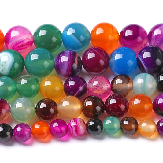 8MM Natural Stone Colorful Stripe Agate Energy Healing Beads Round Loose Beads for Jewelry Making Bracelet 90pcs 2 Strands 32"