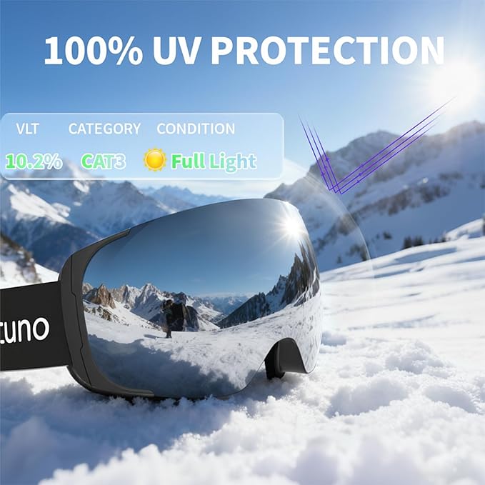 Ski Goggles for Men Women Adult & Youth, OTG Snowboard Goggles Anti Fog, Snow Goggles UV Protection Wide Vision