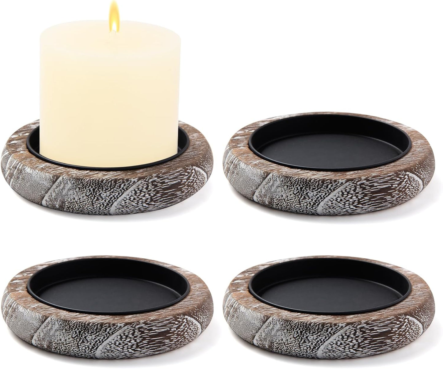 Wood Candle Holder Farmhouse Decor Wooden Pillar Candles Tray for Table Centerpiece Small Decorative Tray Riser Round Wooden Plate Pedestal Stand for Coffee Table for Christmas Decor-Bai-4