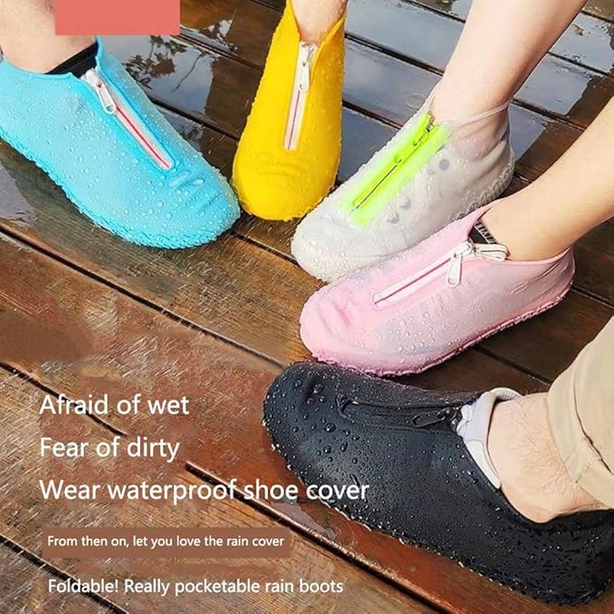 Waterproof Shoe Covers, Silicone Reusable Shoe Cover Non-slip Durable Zipper Elastic Rain Cover Protection for Men Women (M (Women 5-7, Men 5-6), Pink)