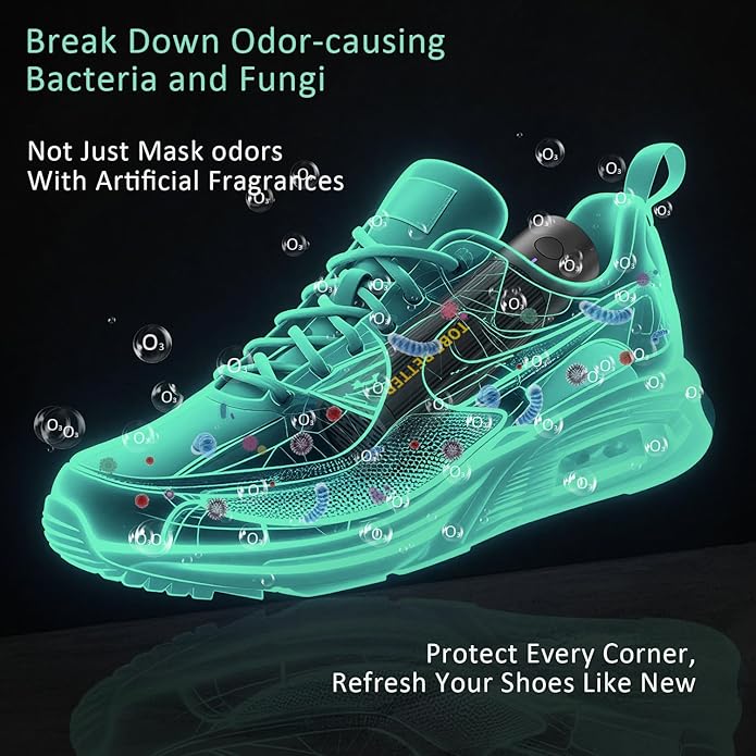 Shoe Deodorizer Rechargeable Ozone Tech Eliminates Odors in All Footwear, Auto Shut-Off Durable Freshener