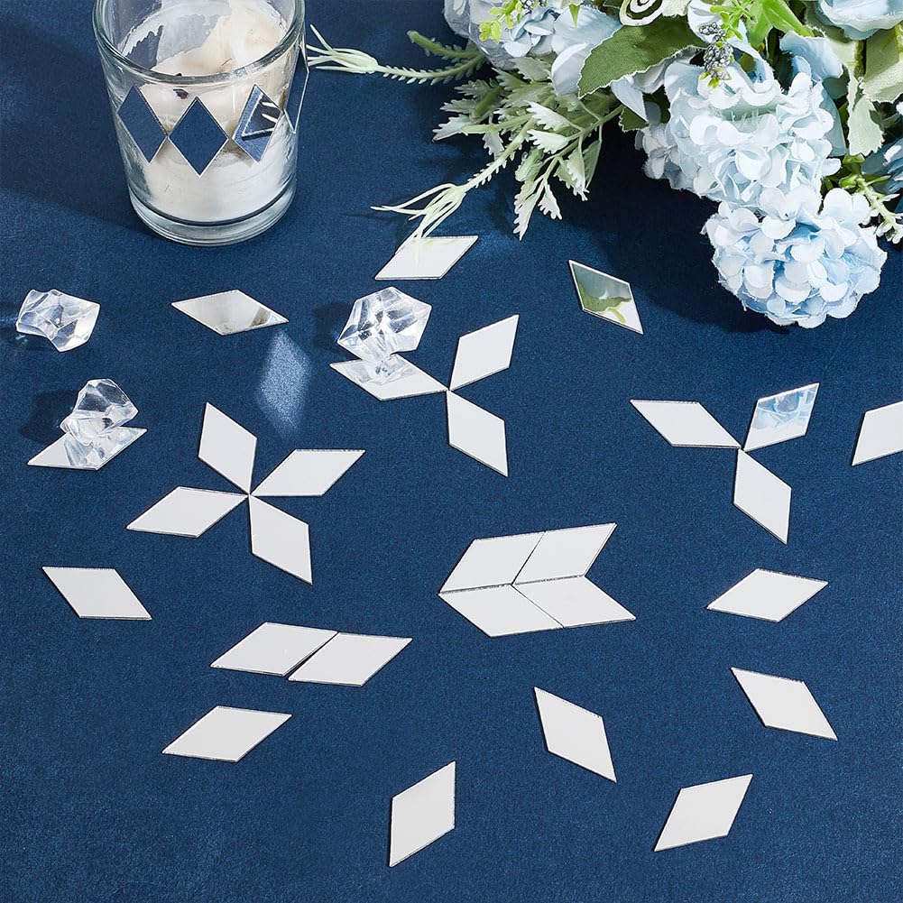 OLYCRAFT 500Pcs Rhombus Mirrors Mosaic Tiles 1.1x0.6 Inch Self-Adhesive Mosaic Tiles Rhombus Acrylic Mirror Tile Acrylic Tile with Mirrors Effect for DIY Crafts Art Wall Home Decorations
