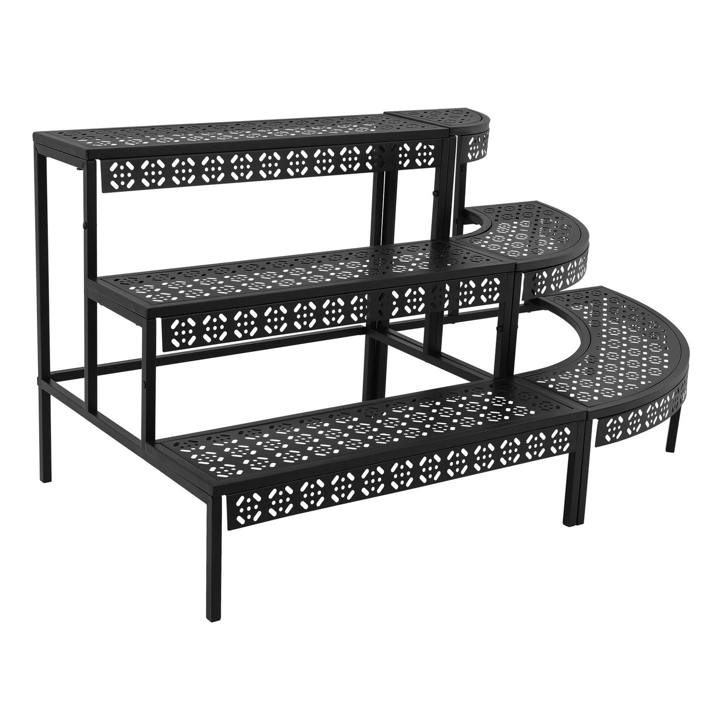 BAIODNB 3 Tier Plant Stand Semi-Circular Flower Pot Organizer Rack, Quarter Round Plant Display Holder Outdoor Storage Shelves, Metal Corner Shelf Planter Shelving Ladder Plant Stand for Indoor Use