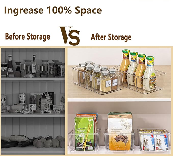 Pantry Organizers and Storage - 2 Pack Kitchen Organizers and Storage for Fridge,Drawer and Refrigerator - Spice Organization for Cabinet,Clear Plastic Stackable Bins for Snack Organizer