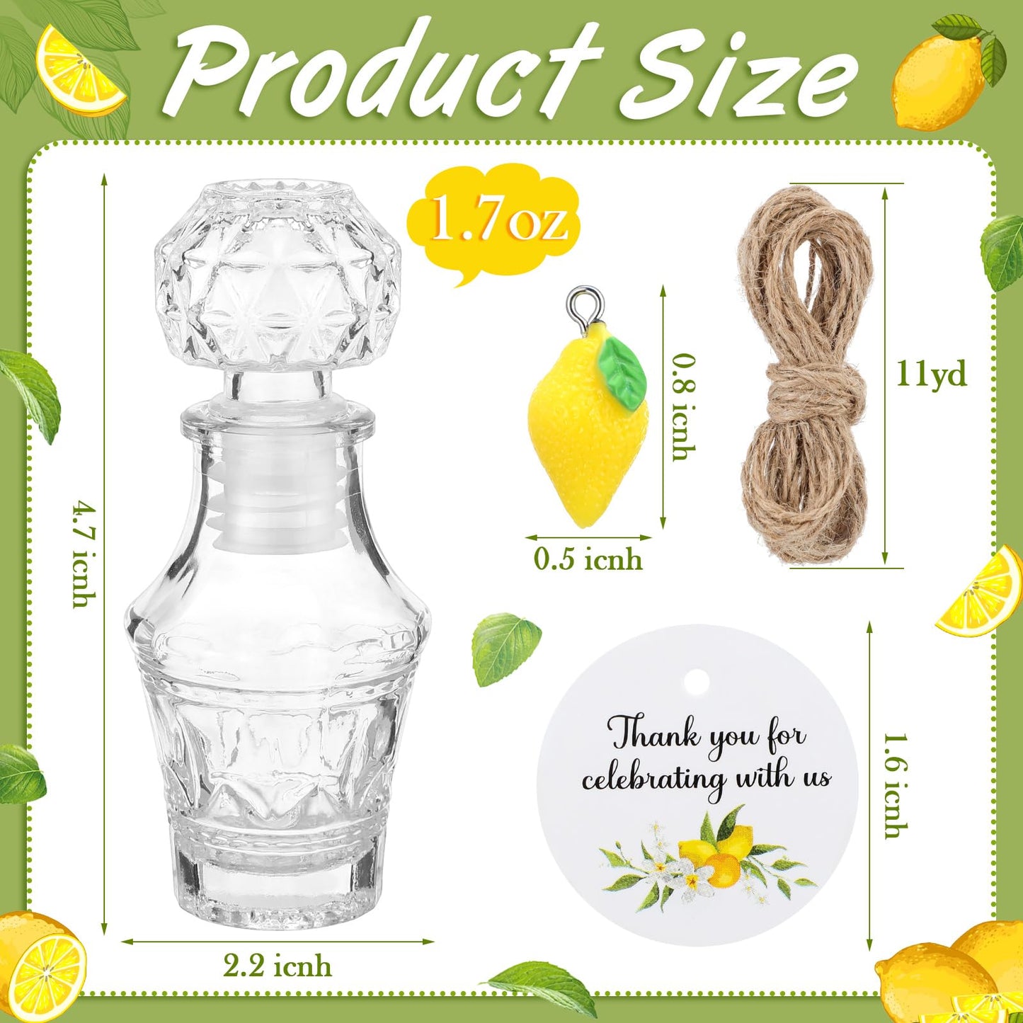 Chuangdi 16 Sets Mini Limoncello Glass Bottles Limoncello Bottles with Labels 1.7 oz Lemon Pendants Lemon Party Favors for Homemade Brewing Wedding Baby Shower Gifts(Retro)