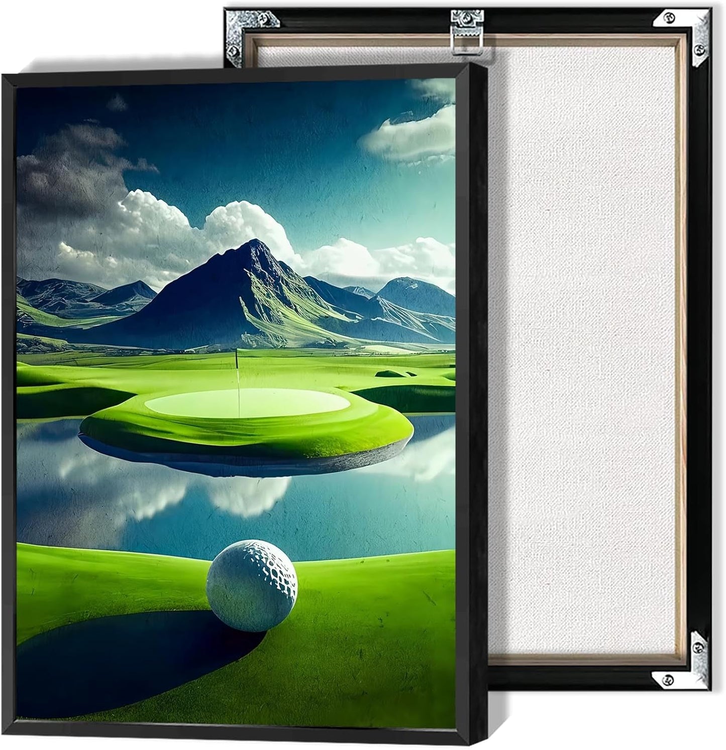 Golf Course Landscape Poster Golfing Sport Site Canvas Wall Art Trendy Ball Grassy Field Aesthetic Prints Painting For Living Room Bedroom Office Wall Decor 12x16in Wframed