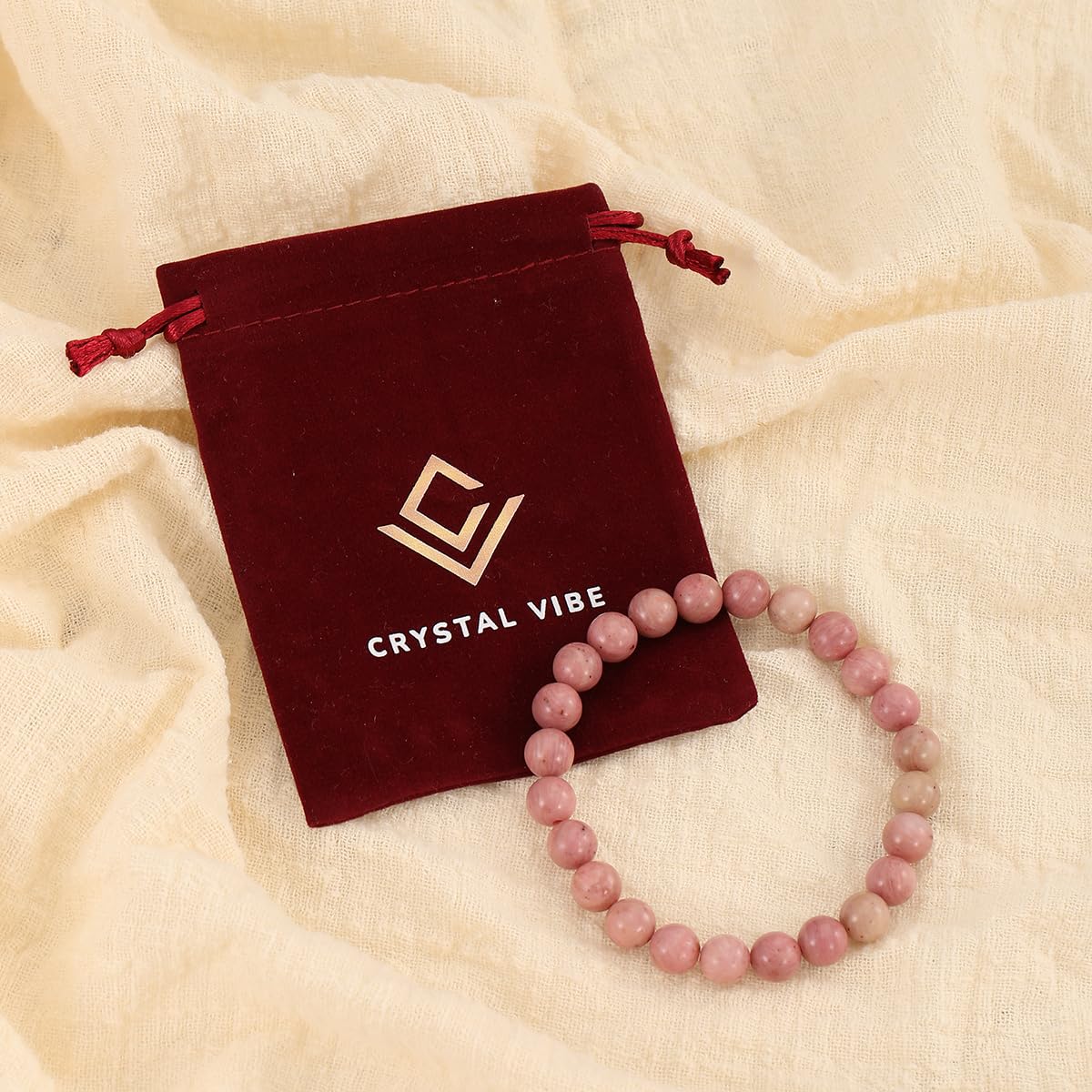 Crystal Vibe Rhodochrosite Crystal Bracelet for Love and Balance - 8mm Beaded Bracelet for Emotional Healing, Trust & Positivity - Crystal Jewelry Gifts for Women Men - Adjustable Size