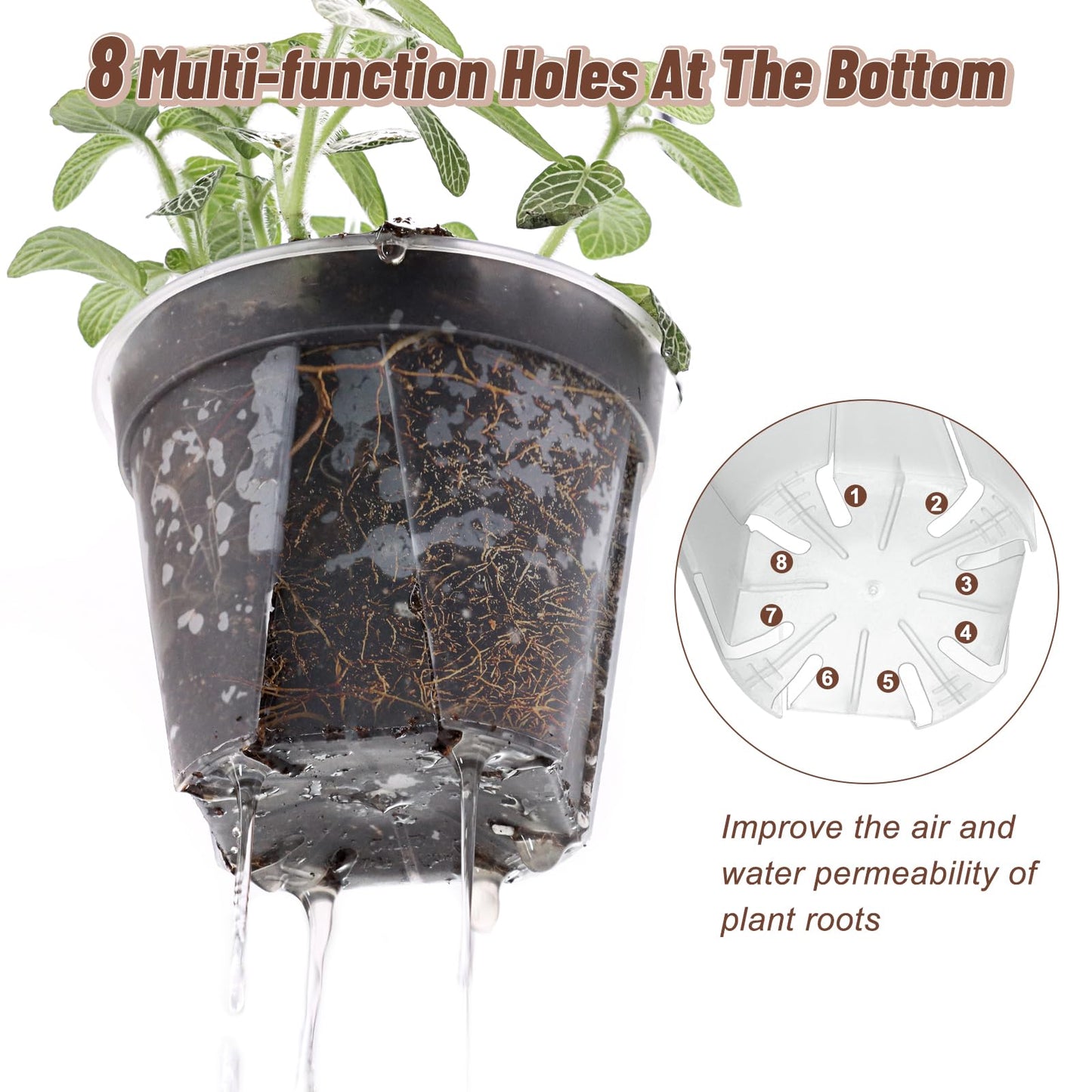 Clear Nursery Pots with Drainage, 30 Pack Transparent Plastic Orchid Planters, 6 Sizes Plant Pots 9.5/8.5/7/6/4.7/4 Inch with 30 Plant Labels for Seedlings, Succulents, Indoor/Outdoor Repotting