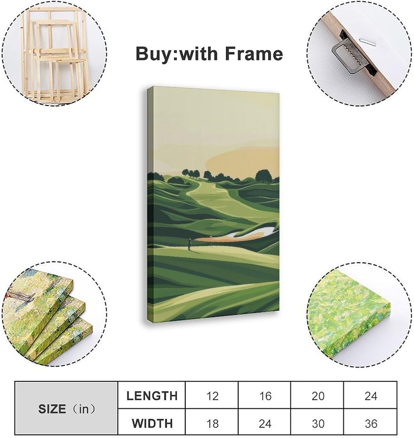 9W Golf Course Poster Green Scenery Decoration Wall Art for Office Living Room Frame-style 24x36inch(60x90cm)
