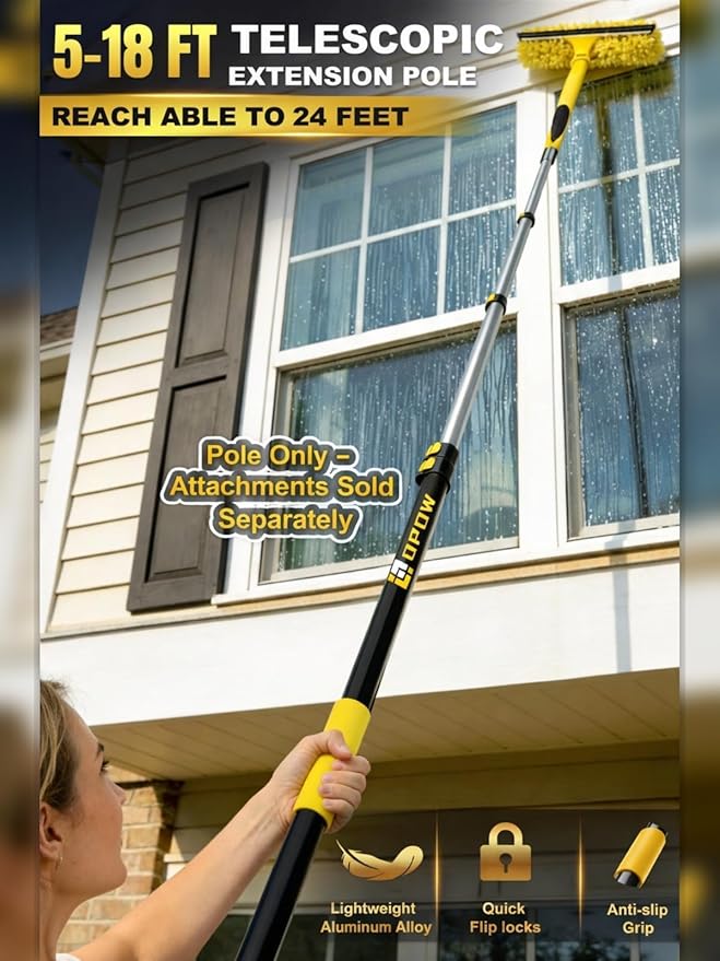 5-18 FT Long Telescopic Extension Pole, Multi-Purpose Aluminum Alloy Telescoping Rod with Universal Twist-on Metal Tip Flip-Lock Design, for Painting Cobweb Dusting, Window Cleaning, Christmas Lights