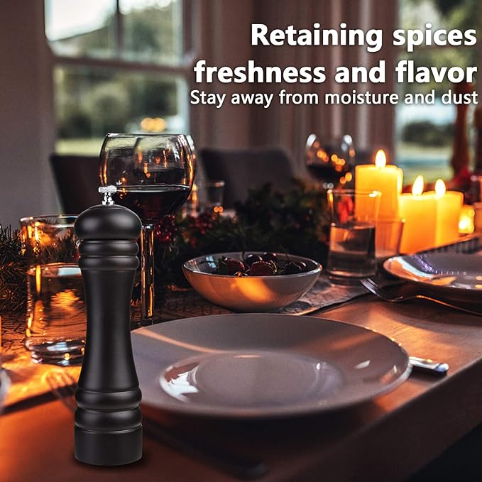 Pepper Mill Black Pepper Grinder Mill Wood Refillable Stainless Steel Mechanism Adjustable Coarseness