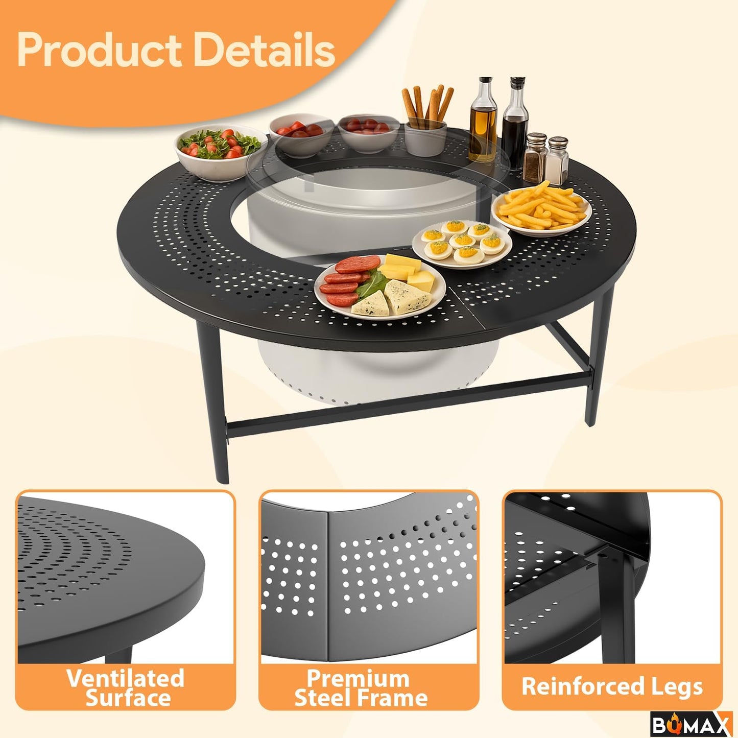 Fire Pit Surround Tabletop for Solo Stove Yukon & Bonfire, Outdoor Smokeless Fire Pit Table for Wood Burning Fire Pits, Powder-Coated Steel Stove Table Surround for Solo Stove