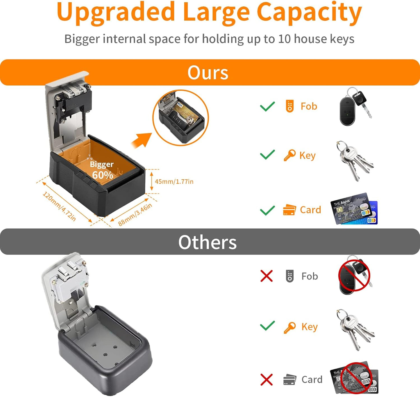 UPGRADE Extra Large Capacity Key Lock Box, Weatherproof Wall Mount Key Box for Car Keys, Fob, House Keys, Key Safe Security Storage Lock Box for Indoor, Outdoor, Garage, Garden, Store (1 Pack, Black)