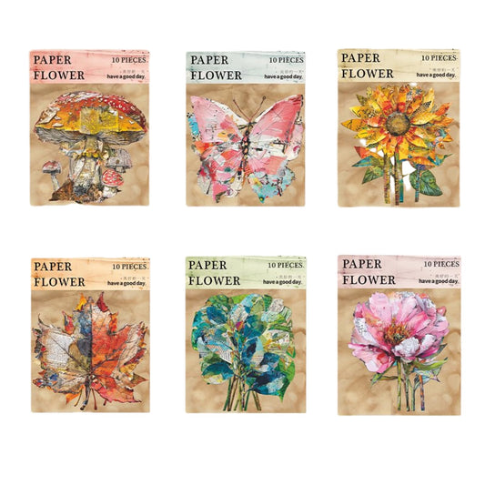 Doukado 60 Pcs Vintage Hard Cardstock Style Stickers, Self-Adhesive Flower Leaf Mushroom Butterfly Decals for Junk Journaling, Aesthetic Decorative 3D Simulation Scrapbook Stickers Kit, 6 Art Themes