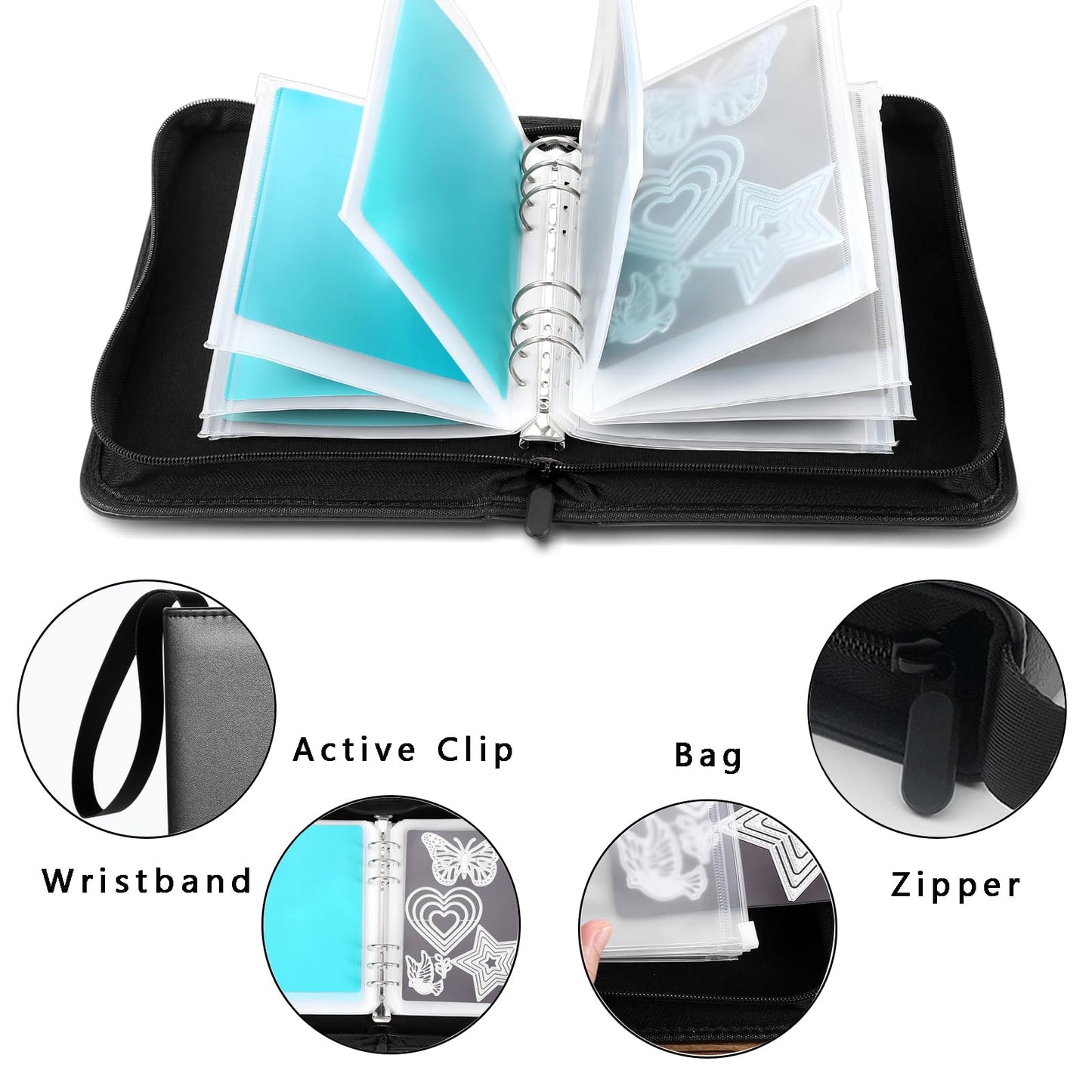MUQING 24 Pcs Magnetic Sheets and Storage Bags for Stamps and Dies Storage with Binder, 12 Pcs Magnet Sheets and 12 Pocket EVA Bag, Scrapbooking & Stamping Supplies and Card Making (Strong Magnetism)