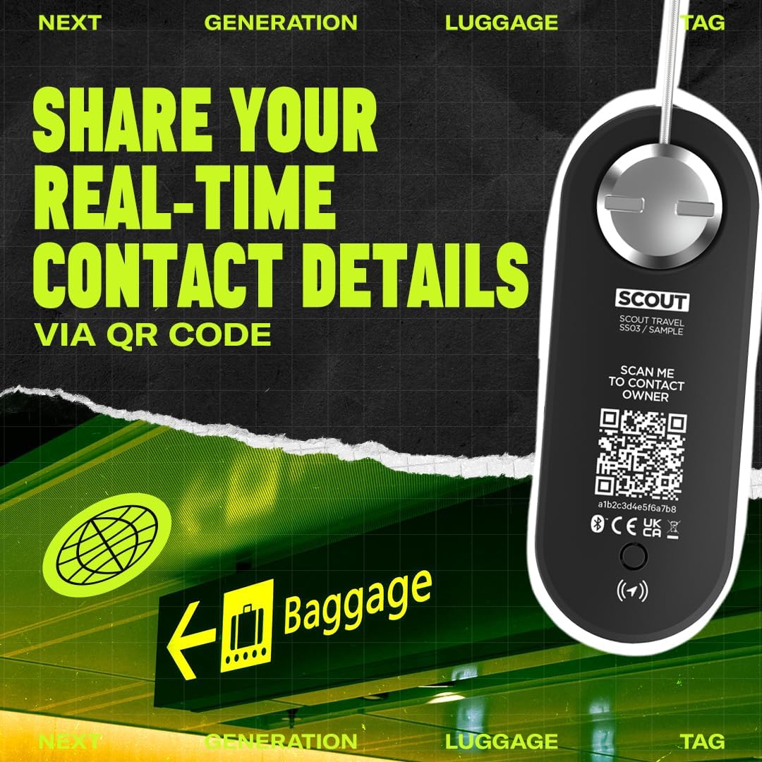 Knog Scout iOS Smart Tag, Tracker & 85d Alarm – Rechargeable Luggage Tag Compatible with iOS App & Apple Find My, Digital Contact Info, Remote Chime, Low Battery Alerts, Water-Resistant, Black