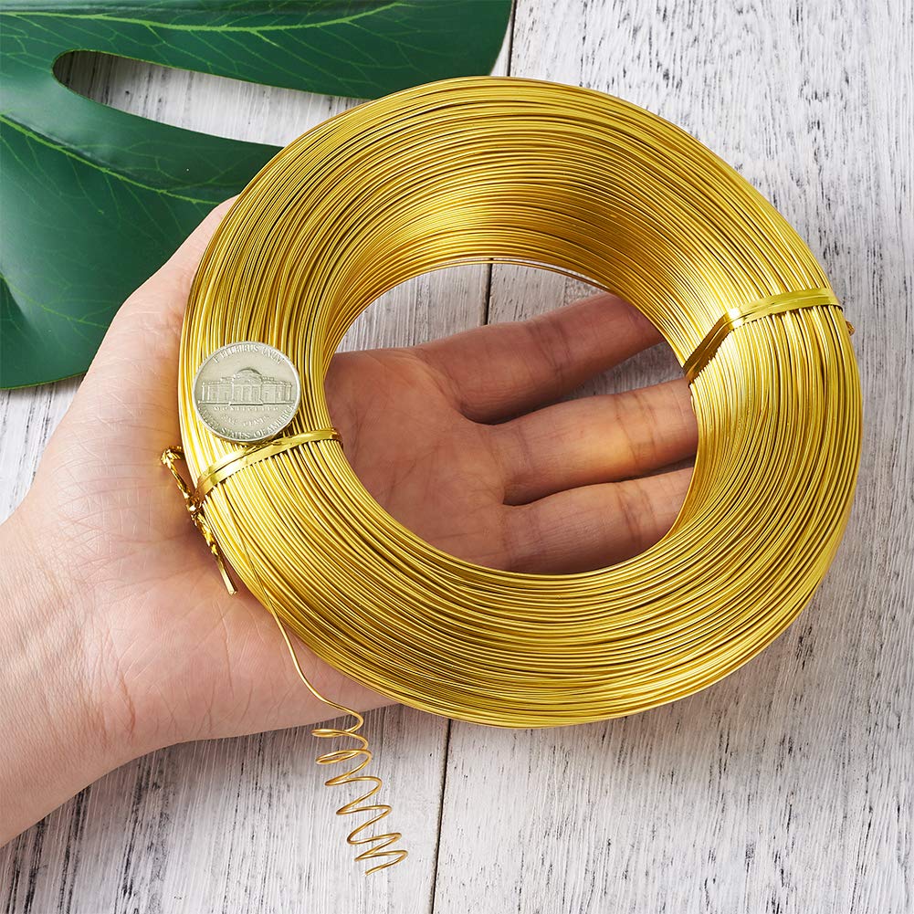 Cheriswelry 980 Feet 20 Gauge Gold Aluminum Wire Bendable Metal Craft Wire Flexible Soft Jewelry Beading Wire 0.8mm for Sculpting Armature Artistic Floral Garden Wrapping DIY Craft