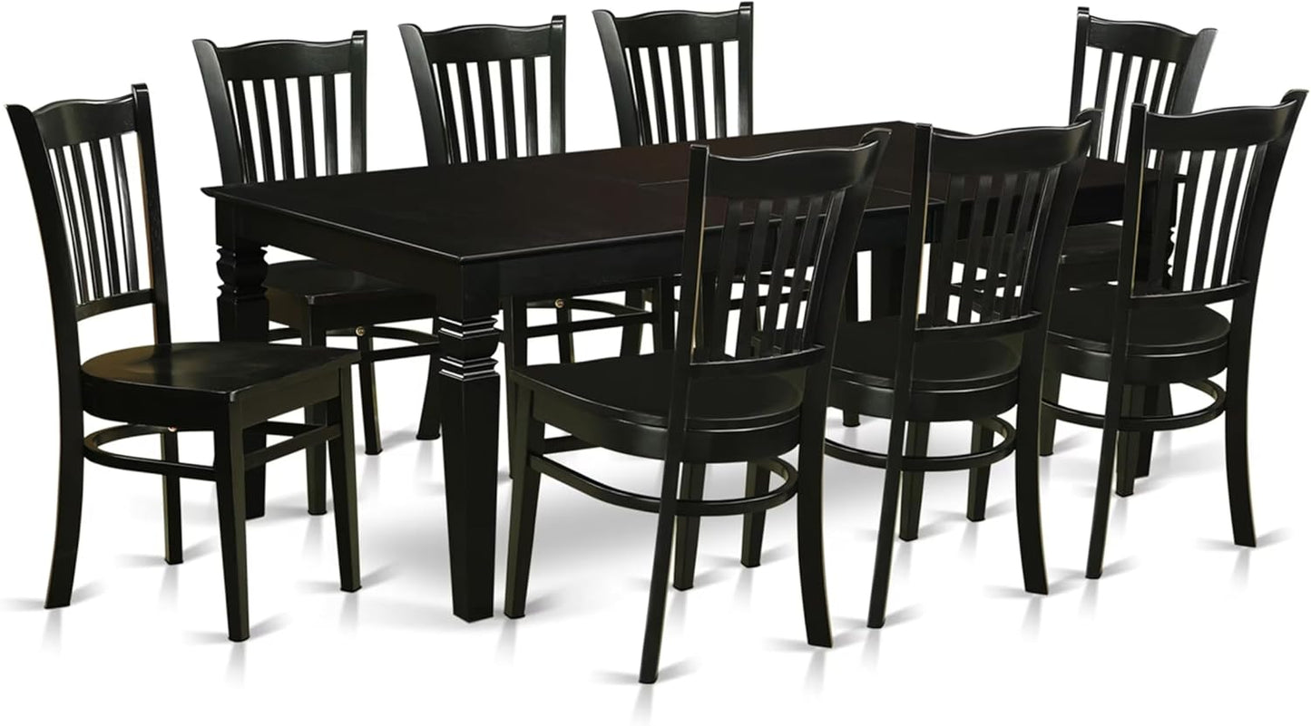 East West Furniture LGGR9-BLK-W 9 Piece Modern Dining Table Set Includes a Rectangle Wooden Table with Butterfly Leaf and 8 Dining Chairs, 42x84 Inch, Black