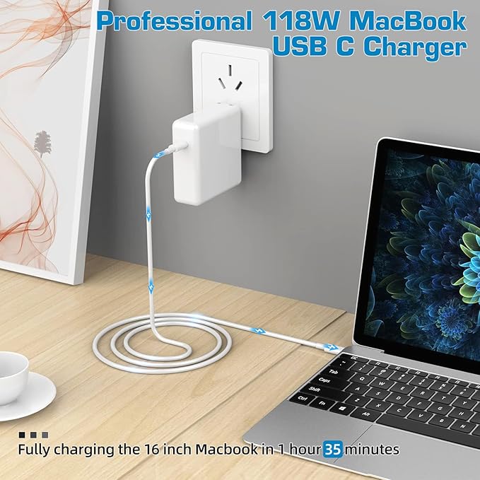 Mac Book Pro Charger - 118W USB C Charger Fast Charger Compatible with MacBook Pro, MacBook Air, M1 M2 M3 M4 M5, iPad pro, Samsung Galaxy and All USB-C Devices, 6.6ft Cable