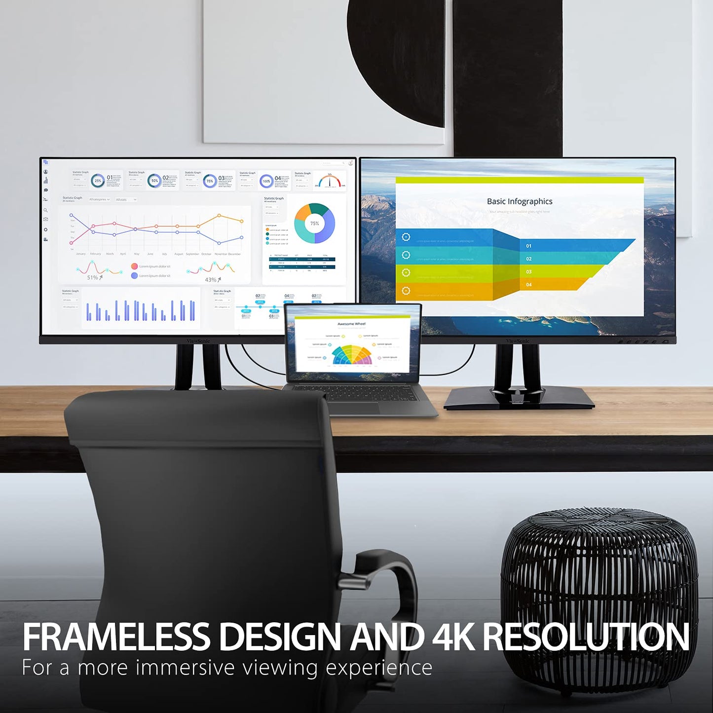 Viewsonic Vp2756-4K 27 Inch 4K Uhd Ips Ergonomic Monitor With Ultra-Thin Bezels, Color Accuracy, Pantone Validated, 60W Usb C