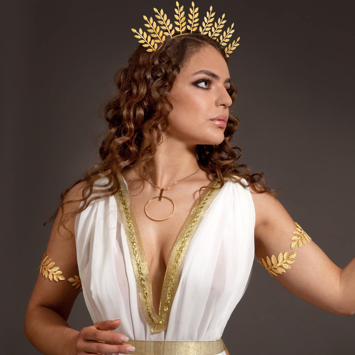 WILLBOND 15 Pieces Greek Goddess Headpiece Toga Accessories Women Golden Leaves Bridal Crown Headband Greek Goddess Wedding Headpiece Hair Accessories Bracelet Earrings Hair Pins(Elegant Style)