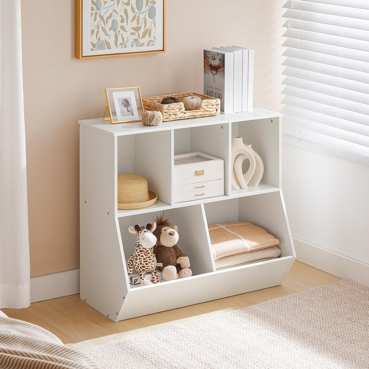 HOOBRO Kids Bookshelf, Bookcase Footboard, 31.5" L Toy Storage Cubby, Children's Toy Shelf, Toy Storage Cabinet, Fit for Children's Room, Playroom, Hallway, Kindergarten, White WT328CW01
