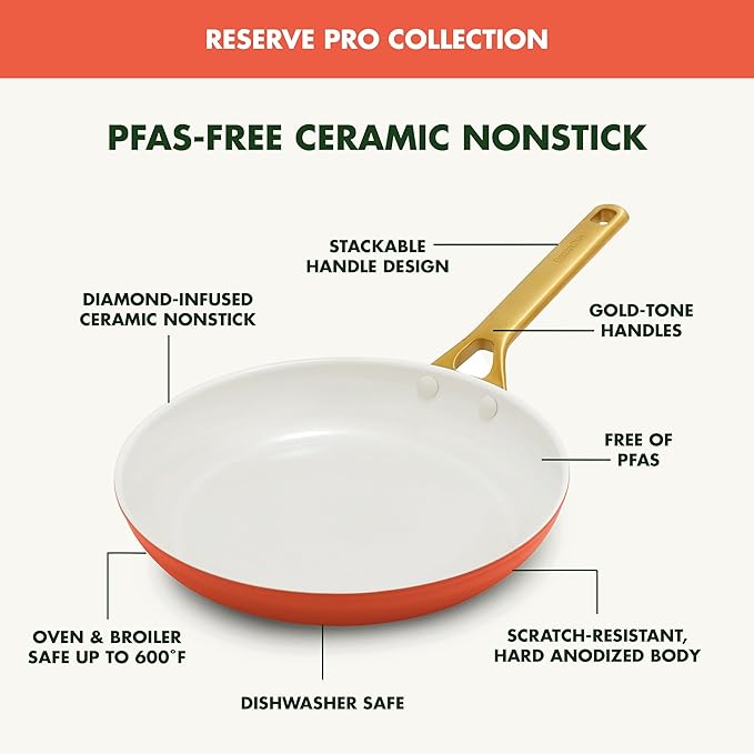 GreenPan Nonstick Reserve Pro 10” & 12” Frying Pan Set, NSF Certified Ceramic, Hard Anodized PFAS-Free Skillets, Stainless Steel Handles, Oven & Dishwasher Safe, Harvest Orange