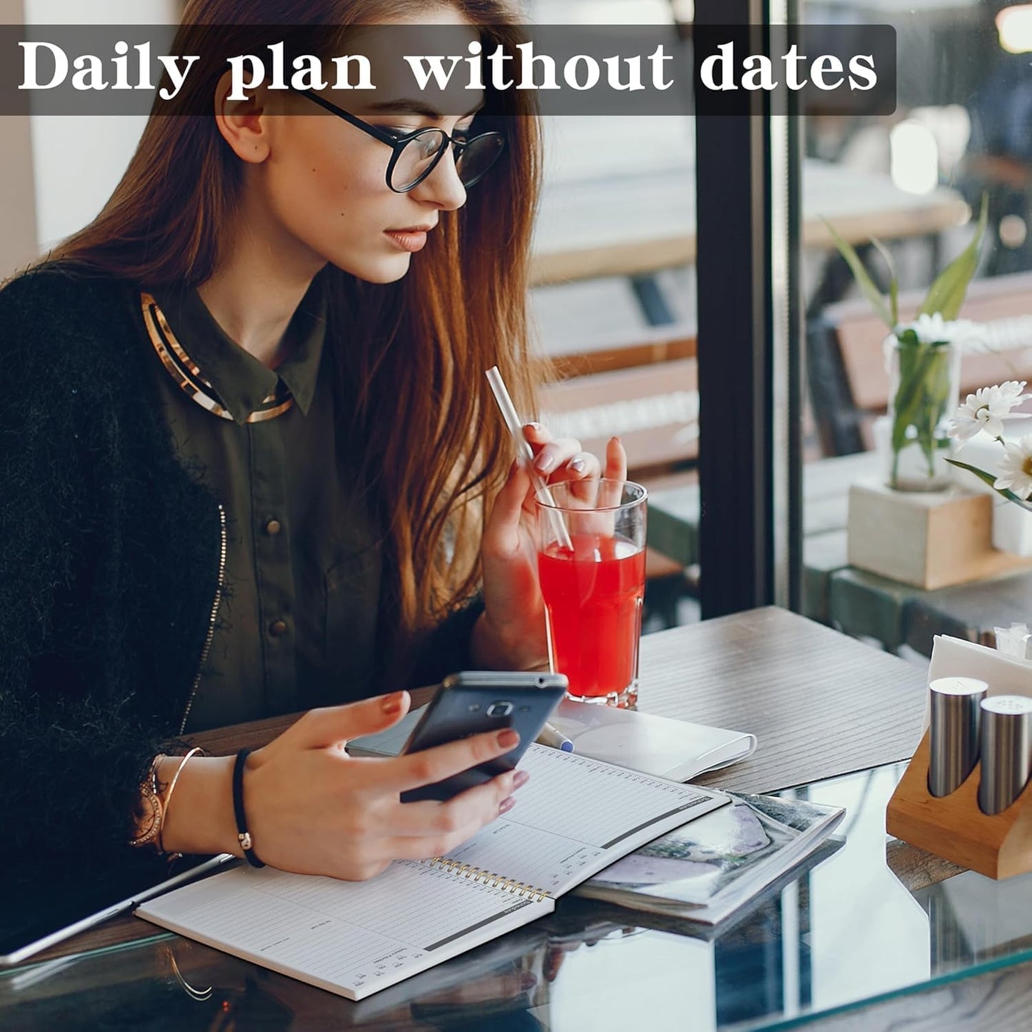 Undated Daily Planner Notebook With Hourly Schedule - Hardcover Appointment Day to do List Notebook for Women & Men - A5 Spiral Beige