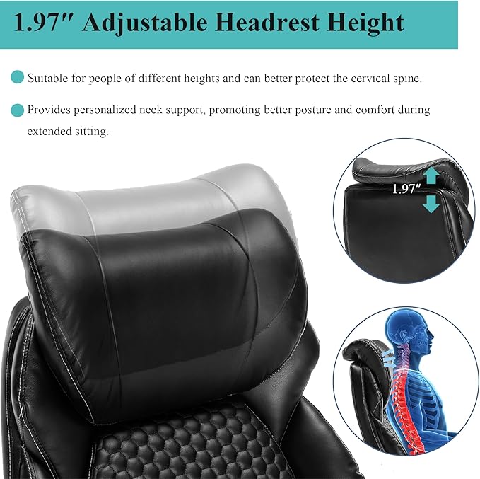 Big and Tall Office Chair,500lbs Capacity Ergonomic Desk Chair for Heavy People,PU Leather Swivel Rolling Computer Chair with Padded Flip-up Arms,High Back Executive Office Chair,Black