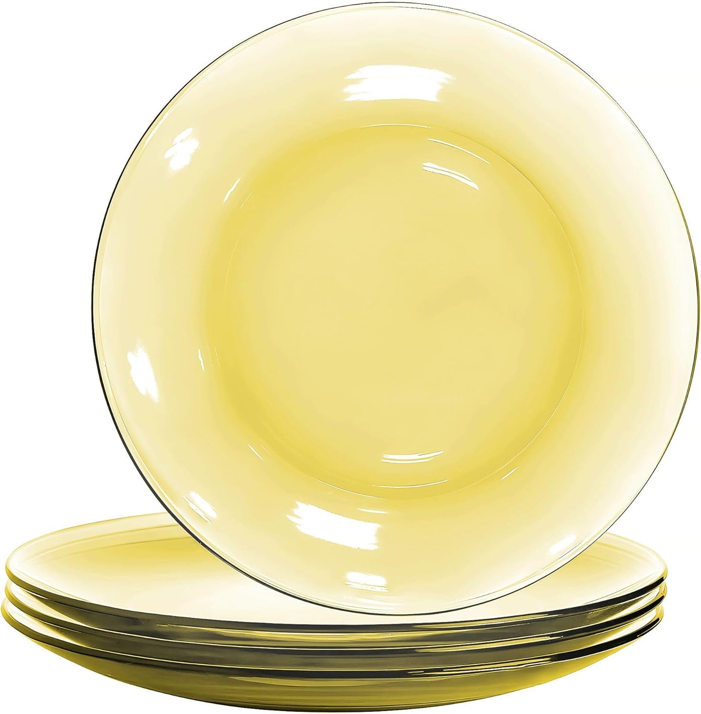 STP GOODS Glass Soup and Salad Bowl with Handles, Cobalt Transparent Glass Eating Plates, Circular Dinnerware for Salad, Bread, Dinner (Yellow Set of 4)