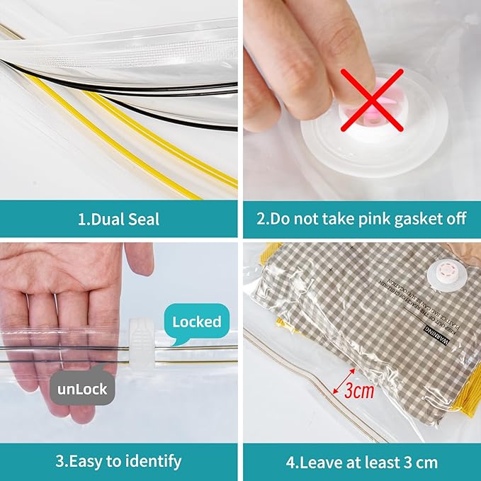 Vacuum Storage Bags Vacuum Seal Bags for Clothing & Bedding, Travel Essentials Hand Pump Included – Ideal for Home, Travel & Moving Use (10S)