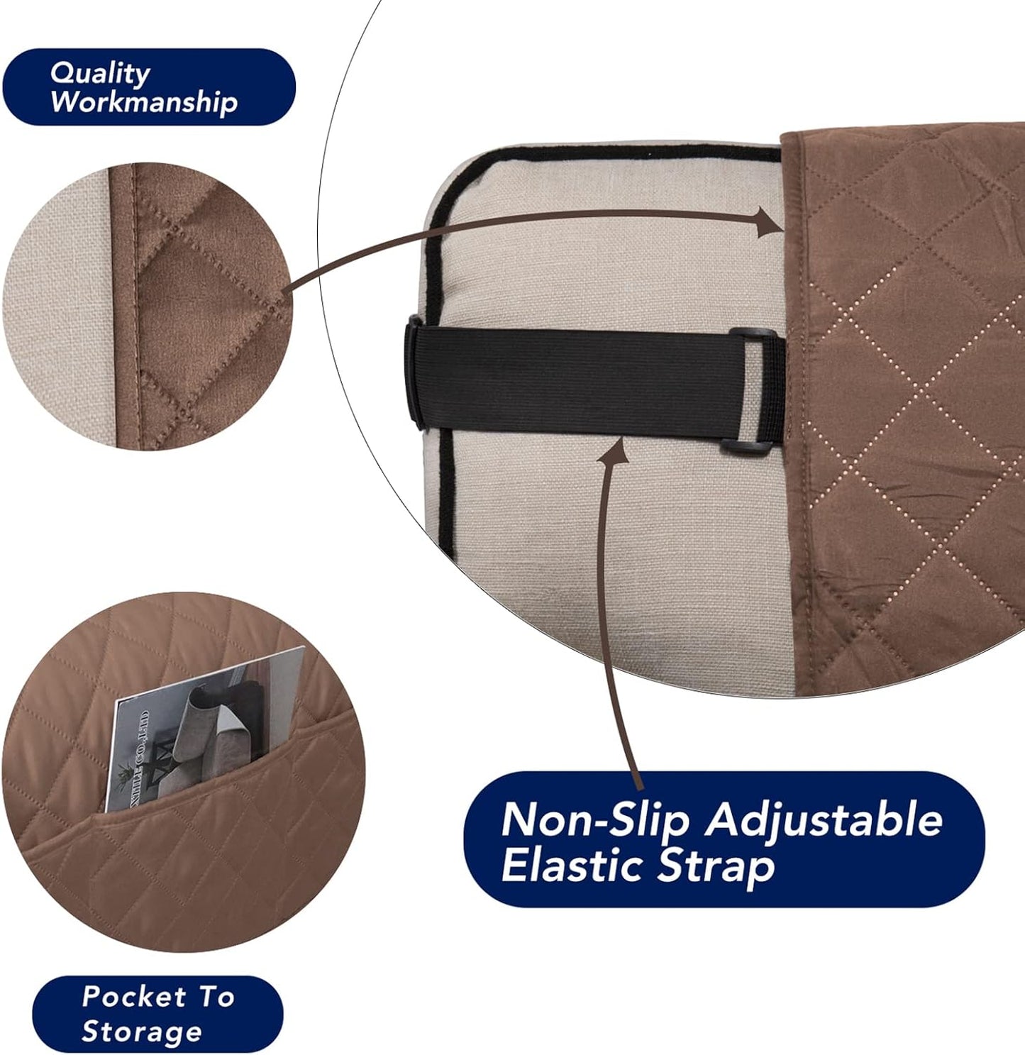 PureFit Reversible Sofa Cover Water Resistant Chair Couch Cover, Machine Washable Furniture Cover with Non-Slip Foam and Adjustable Strap for Dogs, Pets (Chair, Brown/Beige)