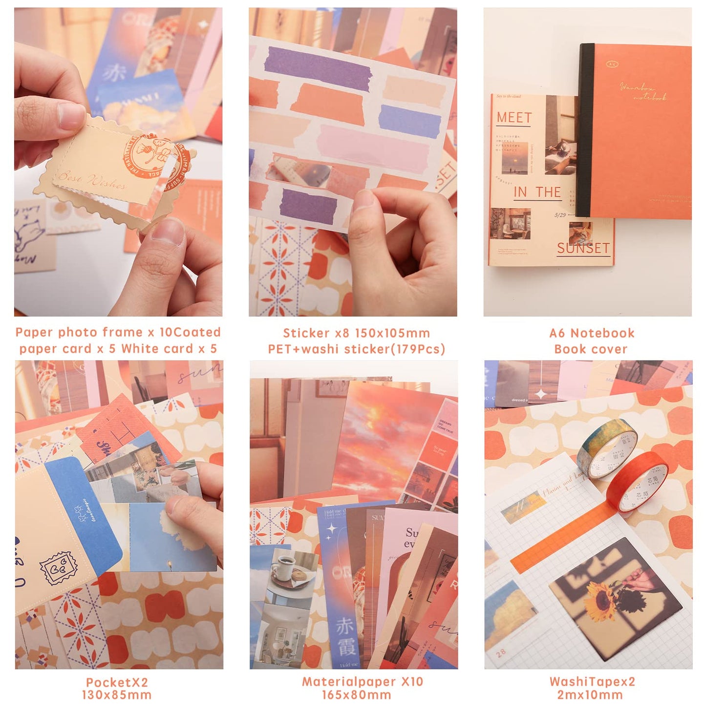 emmoolife 348 Pcs Scrapbooking Supplies Kit, Vintage Aesthetic Scrapbook Kit for Bullet Junk Journal, Stationery, A6 Grid Notebook, DIY Journaling Supplies, Birthday Craft Gift for Teen Girl Women
