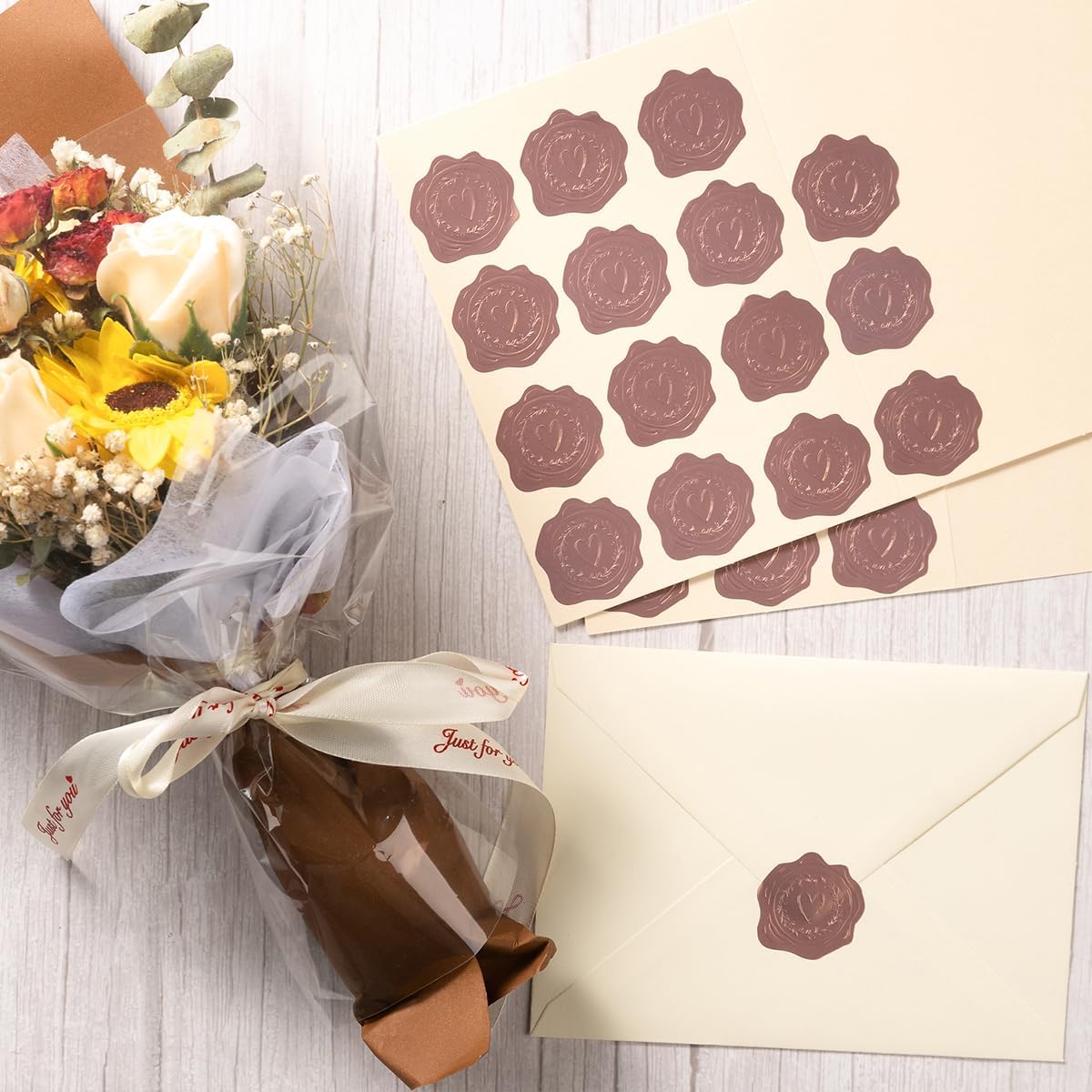 300 Pieces Embossed Gold Foil Stickers Gold Stickers for Envelopes, Wedding Invitations, Christmas Greeting Cards Envelopes (Rose Gold Heart-Love)