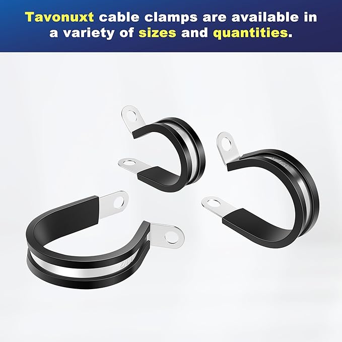 50PCS 1/2 Inch 304 Stainless Steel Rubber Coated Cable Clamps - Insulated Metal Pipe Clamp for Wire Cord Installation - Automotive and Marine Grade R-Clamps