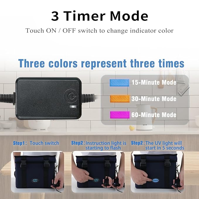 3 Gallon Large-powerful UV Light Sanitizer Box, Portable Foldable Cleaner and Sanitizing Machine with 3-level Timer, UV Cleaner Bag for Key, Towel, Mask Cleaning Machine USB Wall Plug-in Charging Blue