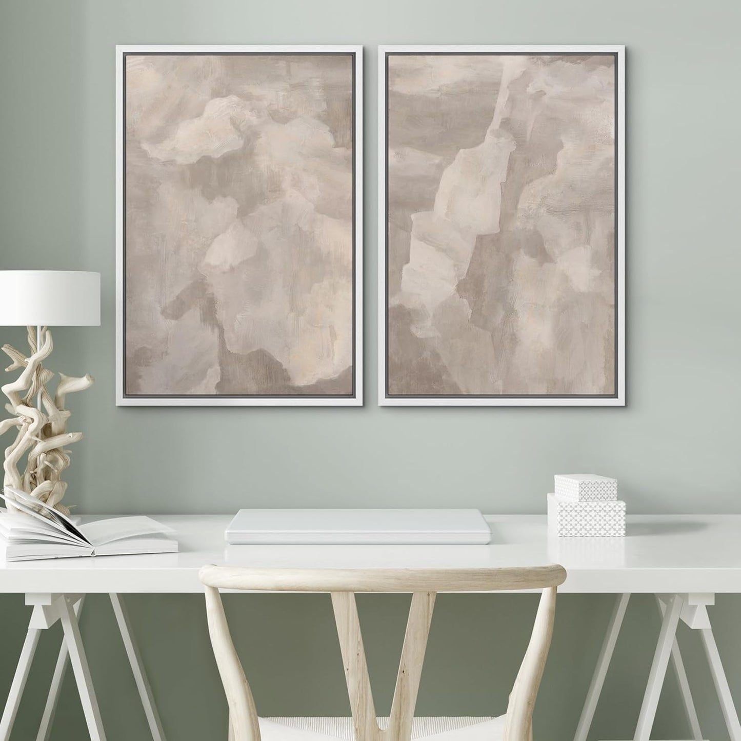 SIGNWIN Framed Canvas Print Wall Art Textured Abstract Earthy Beige Tones Illustrations Modern Art Decorative Contemporary for Living Room, Bedroom, Office - 24"x36"x2 White