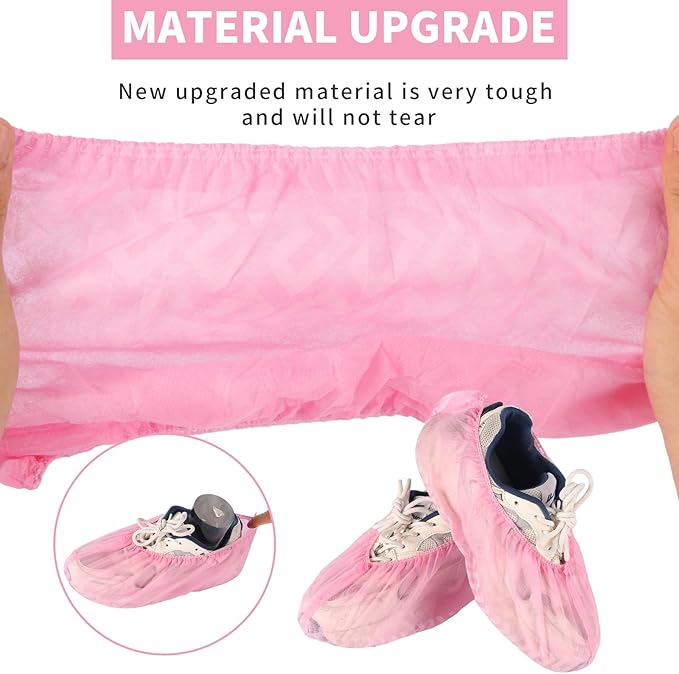 Frontline Shoe Covers Disposable Non-Slip 100 Pack, Premium Non-Woven Durable Booties Shoes Covers – Water Resistant Thick Anti-Slip - One Size Fits Most by Frontline (Pink 100 Pack)