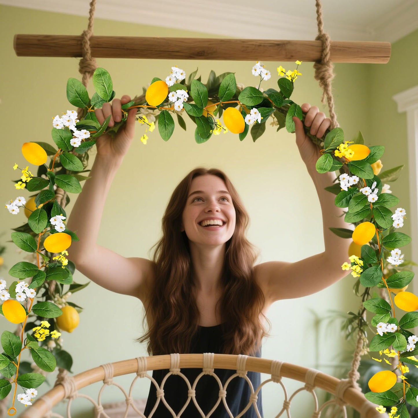 KVCSYAW 2 Pcs Artificial Lemon Flower Garland Vine, 14 Ft Fake Yellow Lemon Vines Silk Flowers Hanging Floral Garlands Decoration for Room Wall, Flower Themed Party, Wedding Supplies