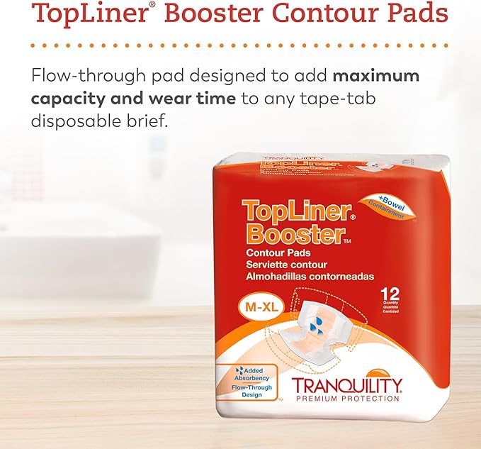 Tranquility TopLiner® Disposable Absorbent Booster Contour Pads for Bowel Incontinence - Contour (21.5" x 13.5") - 12 ct