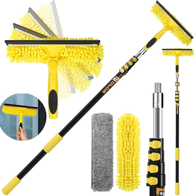 284'' Window Squeegee with Telescoping Extension Pole, 2 in 1 Shower Cleaning with Telescopic Pole, Extension Washing Tool with Rotating Head for Indoor/Outdoor High Window Glass