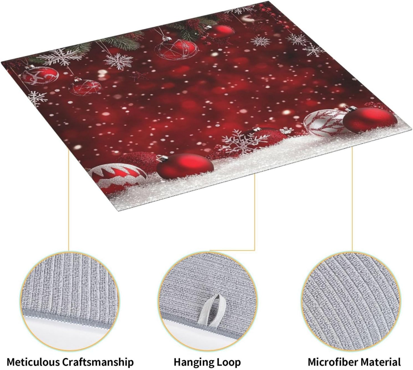 Dish Drying Mat Christmas Red Ball Winter for Kitchen Counter Absorbent 16x18 Inch Microfiber Dishes Plate Glass Dry Draining Pad Reversible Washable