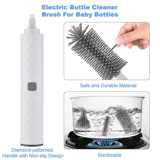 Electric Bottle Brush, 4 Piece Bottle Brush Set with Baby Bottle Brush Cleaner, Nipple Brush, Pacifier Cleaner, Straw Cleaner Brush, Gifts for Newborns and Mothers, White