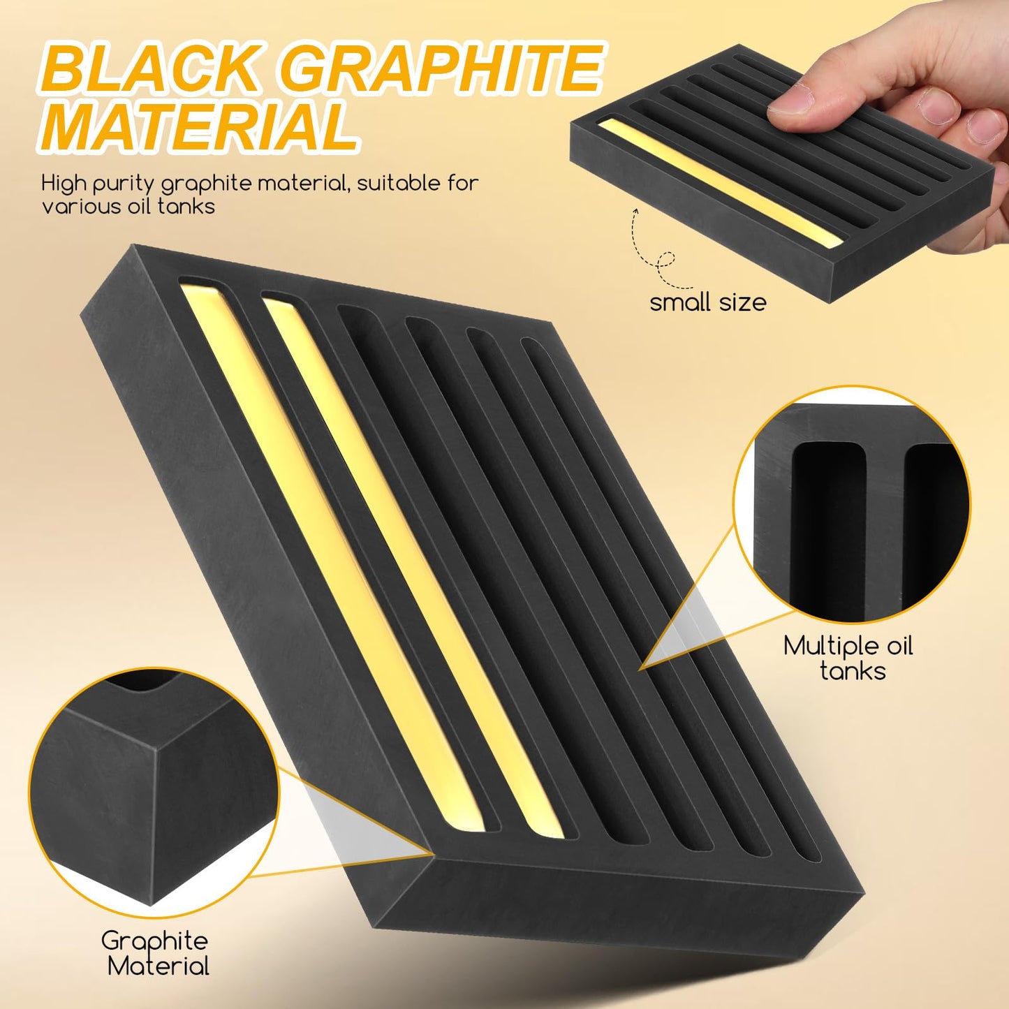 VILLCASE Graphite Ingot Mold, 6-in-1 Long Bar Smelting Mold for Metal Casting, Metal Melting Refining Crucible Tool for Gold Silver Copper Aluminum Lead and Jewelry Casting