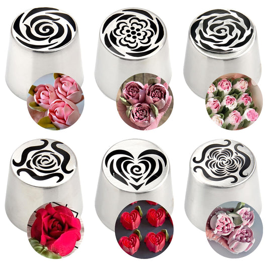 Extra Large Russian Flower Piping Tips, Stainless Steel Icing Tips Set, Rose Floral Nozzle for Cake Decorating, Frosting Piping kit for Edible Flowers Cake Decorations, Cake Decorating Supplies