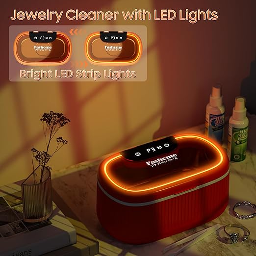 Ultrasonic Jewelry Cleaner Set with Basket/Holder - 45KHz 550ML w/Lights, 3 Powers 5 Timers & Degas Mode, 7oz Ultrasonic Cleaner Solution for Retainer, Rings, Eyeglasses, Dentures, Watches, Coins