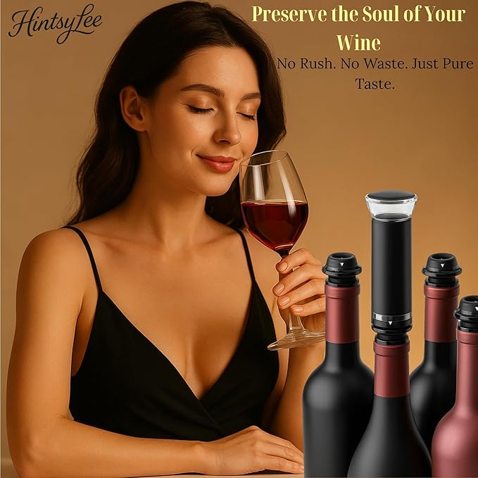 Wine Vacuum Pump & 4 Reusable Stoppers – Airtight Wine Preserver Set Keeps Wine Fresh Up to 15 Days – Manual Wine Saver Bottle Sealer Kit & Gift for Wine Lovers (Black)