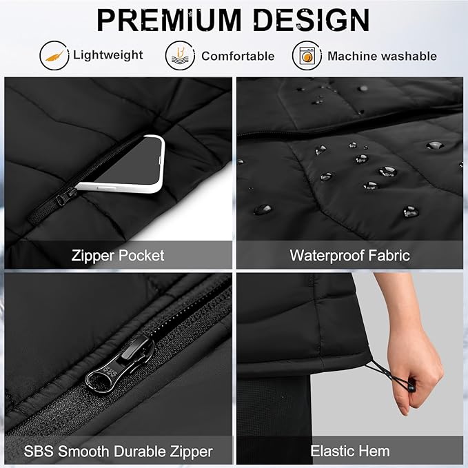 KOVNLO Heated Vest Women, (Battery Pack Not Included) Smart Controller With Lights-out, Electric Warming Heated Jackets